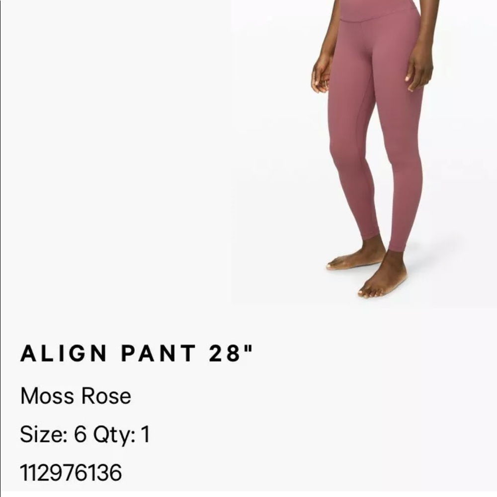Lululemon moss rose align pant 28” size 6